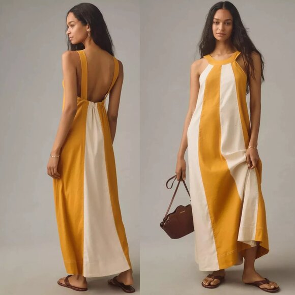 anthropologie The Ami Linen Halter Maxi Dress by Maeve L new nwt neutral color - Picture 1 of 3